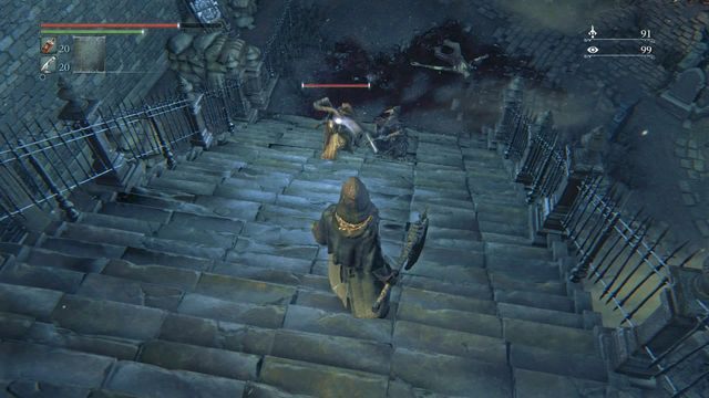 Porozmawiaj z Eileen, a następnie pomóż jej podczas walki w Grobowcu Oedona. - Rewir Katedralny | Opis przejścia Bloodborne - Bloodborne - poradnik do gry