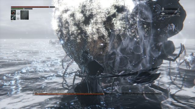 Pająk, który za chwilę wybuchnie - w takim momencie szybko odskakuj na bezpieczną odległość. - Rom, Tępy pająk | Bossowie w Bloodborne - Bloodborne - poradnik do gry