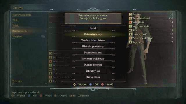 Na początkowe atrybuty wpływa wybranie pochodzenia. - Tworzenie postaci w Bloodborne - Bloodborne - poradnik do gry