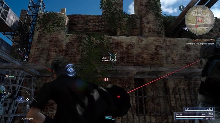 Biegając z Corem, czeka Cię kilka potyczek ze strażnikami - pamiętaj, by w pierwszej kolejności walczyć ze snajperami - Chapter 2 - No Turning Back | Solucja Final Fantasy XV - Final Fantasy XV - poradnik do gry