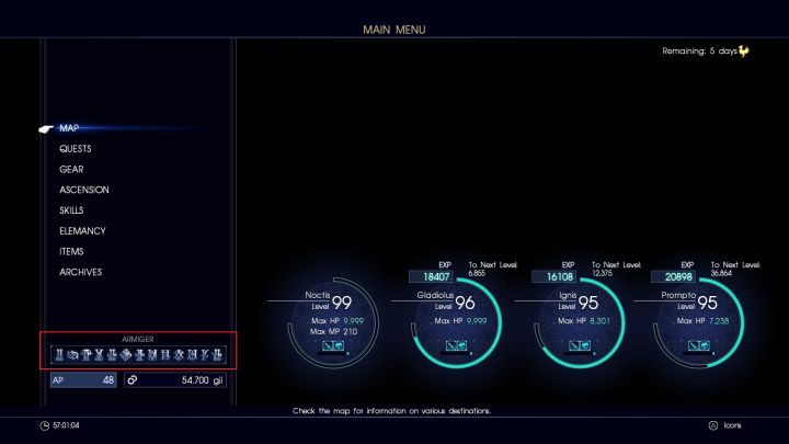 Dostępne bronie z grupy Royal Arms można zobaczyć w głównym menu. - Opcjonalne krypty Royal Arms w Final Fantasy XV - Final Fantasy XV - poradnik do gry