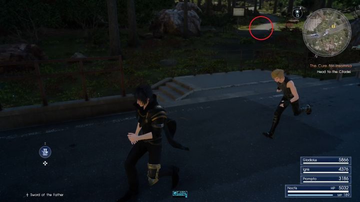 ... a tutaj schody i zaznaczona na czerwono ścieżka. - Wszystkie Moogle Charm +20%EXP w Final Fantasy XV - Final Fantasy XV - poradnik do gry