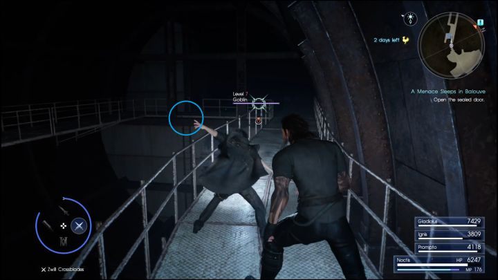 Widoczna na zdjęciu (niebieskie zaznaczenie) drabina prowadząca na najniższe piętro. - Balouve Mines | Solucja Final Fantasy XV - Final Fantasy XV - poradnik do gry