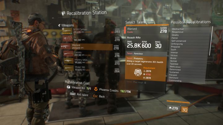 Unikalnych talentów broni rangi Egzotyczny nie da się rekalibrować. - Rekalibracja sprzętu w The Division | Kluczowe mechanizmy rozgrywki - The Division - poradnik do gry