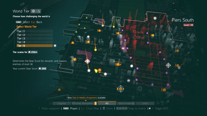 Poziom trudności świata zmienić możesz z poziomu mapy. - Poziom trudności świata (Tier) w The Division | Kluczowe mechanizmy rozgrywki - The Division - poradnik do gry