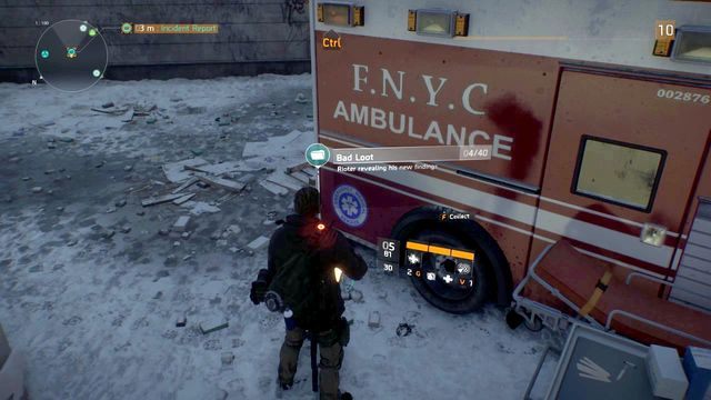 Koło ambulansu w alejce znajduje się drugi laptop - Chelsea & Obóz Hudson [M1] | Dane wywiadowcze w The Division - The Division - poradnik do gry