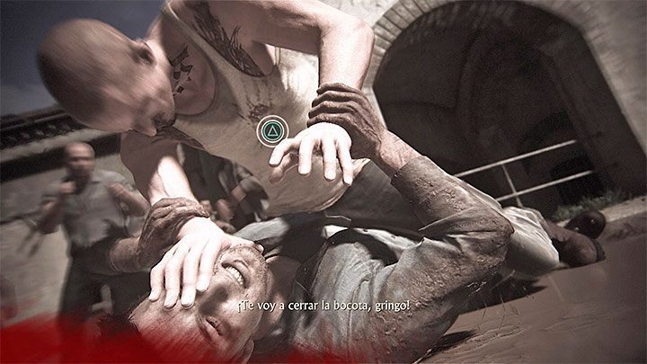 W trakcie siłowania się z Gustavo wciskaj przyciski pokazujące się na ekranie - Uncharted 4 Kres Złodzieja: Rozdział 2 Piekło - solucja, opis przejścia - Uncharted 4: Kres Złodzieja - poradnik do gry