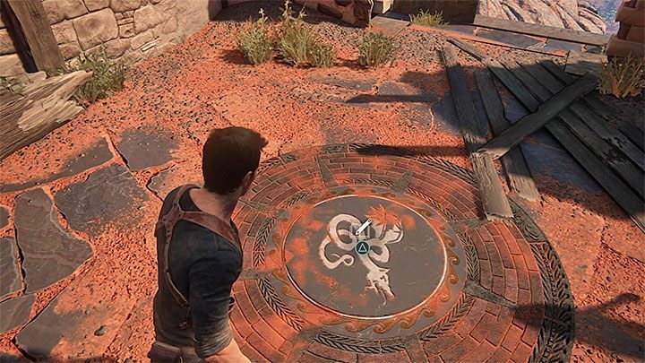 W ruinach odnajdziesz między innymi symbol na posadzce (wpis do dziennika) - Uncharted 4 Kres Złodzieja: Rozdział 10 Dwanaście wież - solucja, opis przejścia - Uncharted 4: Kres Złodzieja - poradnik do gry
