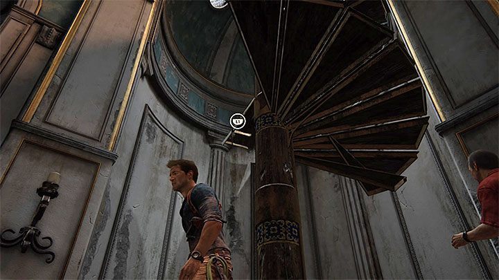 Użyj linki z hakiem przy zniszczonych schodach - Uncharted 4 Kres Złodzieja: Rozdział 11 Najciemniej pod latarnią - solucja, opis przejścia - Uncharted 4: Kres Złodzieja - poradnik do gry