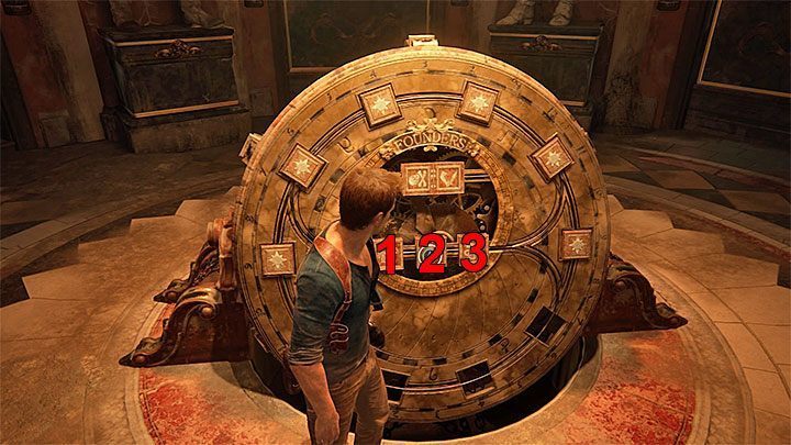 Musisz teraz powrócić do Koła Założycieli i powtórzyć kroki z dziennika - Uncharted 4 Kres Złodzieja: Rozdział 11 Najciemniej pod latarnią - solucja, opis przejścia - Uncharted 4: Kres Złodzieja - poradnik do gry