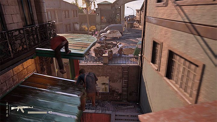 Musisz dotrzeć do parkingu z białym jeepem - Uncharted 4 Kres Złodzieja: Rozdział 11 Najciemniej pod latarnią - solucja, opis przejścia - Uncharted 4: Kres Złodzieja - poradnik do gry