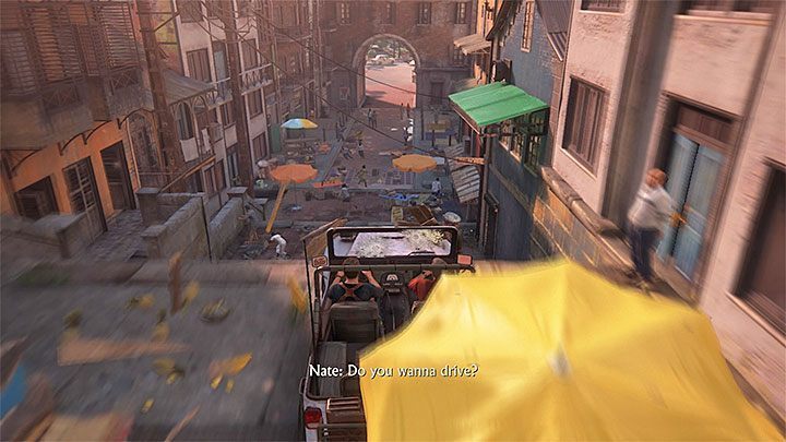 Korzystaj ze skrótów i bocznych uliczek żeby unikać ostrzału wrogiej maszyny - Uncharted 4 Kres Złodzieja: Rozdział 11 Najciemniej pod latarnią - solucja, opis przejścia - Uncharted 4: Kres Złodzieja - poradnik do gry