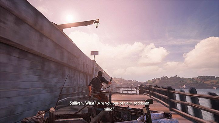 Musisz użyć linki z hakiem niedługo po rozpoczęciu przejazdu po molo - Uncharted 4 Kres Złodzieja: Rozdział 11 Najciemniej pod latarnią - solucja, opis przejścia - Uncharted 4: Kres Złodzieja - poradnik do gry