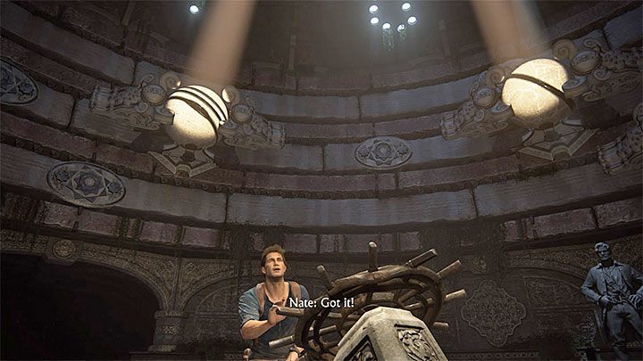 W drugiej części zagadki musisz zainteresować sę sferami ze środkowego rzędu - Uncharted 4 Kres Złodzieja: Rozdział 12 Na morzu - solucja, opis przejścia - Uncharted 4: Kres Złodzieja - poradnik do gry