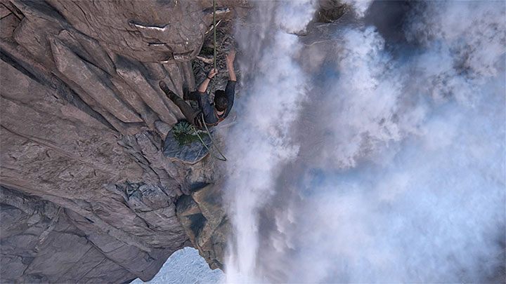 Musisz rozbujać się na linie i wskoczyć do jaskini obok wodospadu - Uncharted 4 Kres Złodzieja: Rozdział 13 Rozbitkowie - solucja, opis przejścia - Uncharted 4: Kres Złodzieja - poradnik do gry