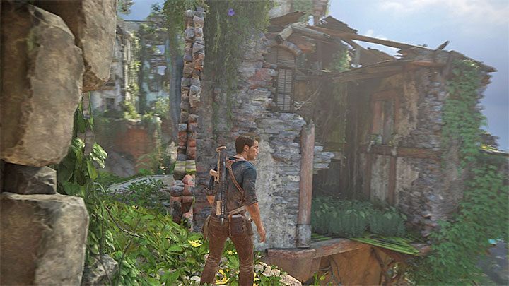 Cel podróży to pokazany na powyższym obrazku zrujnowany budynek, który znajduje się w dalszej prawej części ruin - Uncharted 4 Kres Złodzieja: Rozdział 14 Dołączcie do mnie w raju - solucja, opis przejścia - Uncharted 4: Kres Złodzieja - poradnik do gry