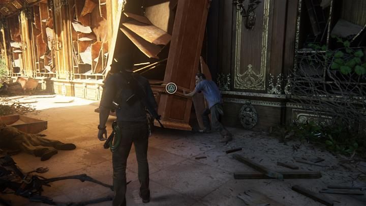 Przepchnij komodę i użyj dźwigni za nią - Uncharted 4 Kres Złodzieja: Rozdział 15 Łupieżcy Libertaliisolucja, opis przejścia - Uncharted 4: Kres Złodzieja - poradnik do gry