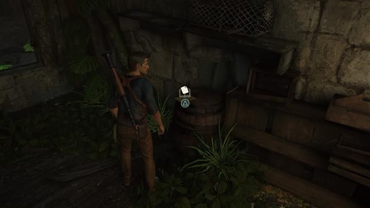 W czasie jazdy jeepem zobaczysz małą drabinkę po prawej stronie drogi, za nią stoi mały domek, w którym znajdziesz skarb i notatkę do dziennika - Uncharted 4 Kres Złodzieja: Rozdział 17 Na dobre i na złe - solucja, opis przejścia - Uncharted 4: Kres Złodzieja - poradnik do gry