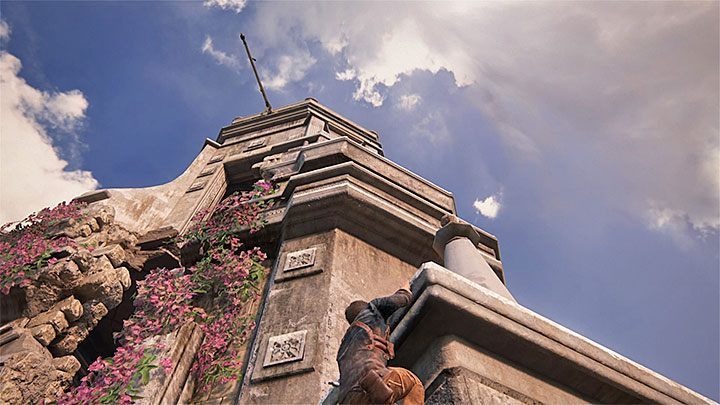 Czwarty sekret możesz odnaleźć niedługo po dotarciu na duży balkon wieży zegarowej gdzie znajduje się główny dzwon - Uncharted 4 Kres Złodzieja: Najciemniej pod latarnią - wszystkie skarby - Uncharted 4: Kres Złodzieja - poradnik do gry