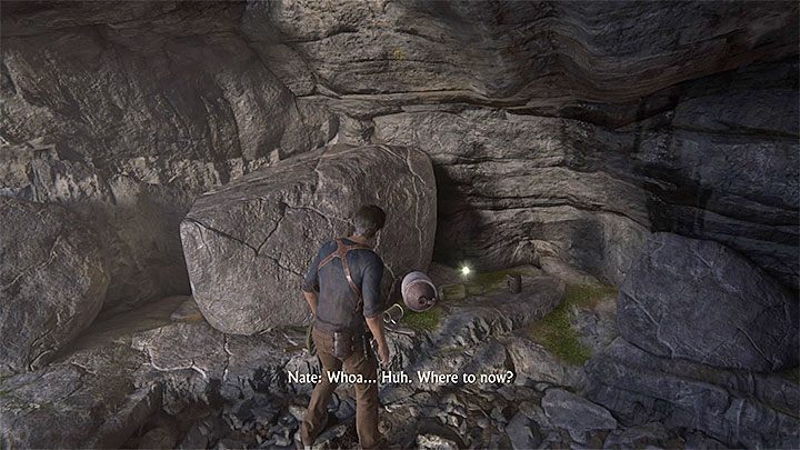 Drugi sekret możesz znaleźć tuż po tym jak Nate obejrzy cut-scenkę pokazującą zbliżające się do wyspy łodzie i użyje linki z hakiem żeby przedostać się do jaskini znajdującej się za nowym wodospadem - Uncharted 4 Kres Złodzieja: Rozbitkowie - wszystkie skarby - Uncharted 4: Kres Złodzieja - poradnik do gry