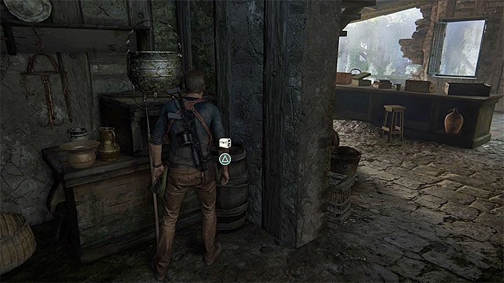 Wejdź do budynku i odszukaj skarb w małym pomieszczeniu na parterze (znajduje się ono pod schodami) - Uncharted 4 Kres Złodzieja: Dołączcie do mnie w raju - wszystkie skarby - Uncharted 4: Kres Złodzieja - poradnik do gry