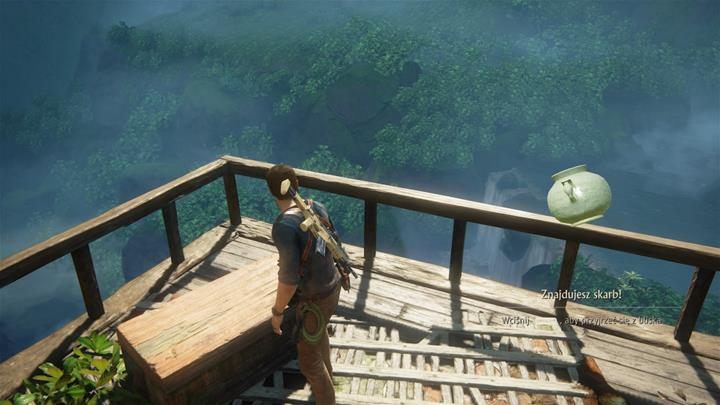 Gdy zniszczysz kolumnę z pomocą auta, odsłoni to przejscie dalej, wespnij się na budynek, na balkonie znajdziesz skarb - Uncharted 4 Kres Złodzieja: Na dobre i na złe - wszystkie skarby - Uncharted 4: Kres Złodzieja - poradnik do gry