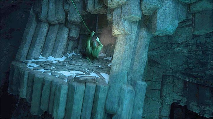 Obróćcie się w stronę pokazanej na powyższym obrazku skalnej półki i dopiero wtedy zacznijcie bujać się na linie - Uncharted 4 Kres Złodzieja: Dziwne artefakty - lista wsztystkich - Uncharted 4: Kres Złodzieja - poradnik do gry