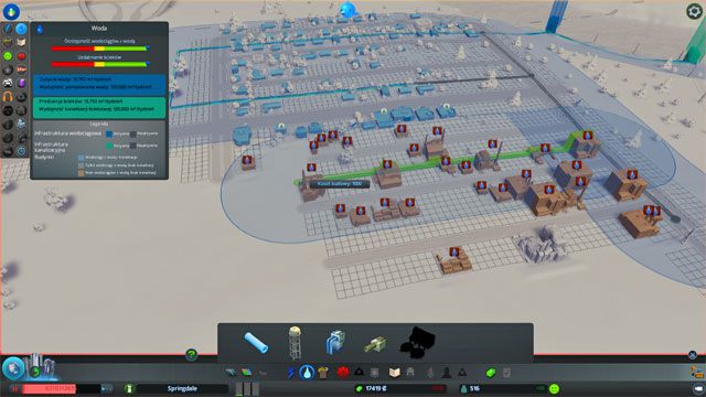 Szybko wyrób sobie też nawyk rozbudowy rurociągów - przy wyznaczaniu nowych stref zawsze musisz je uzbroić w wodę - jeśli zapomnisz to nad wszystkimi budynkami bez dostępu do wody zobaczysz odpowiednią ikonkę - Cities Skylines: Strefa handlowa, przemysłowa - budowa - Cities: Skylines - poradnik do gry