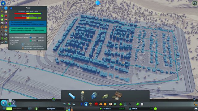 Trzeba je połączyć z resztą miasta rurociągami, które zapewniają wodę na 8 pól od rury - Cities Skylines: Usługi krytyczne - Cities: Skylines - poradnik do gry