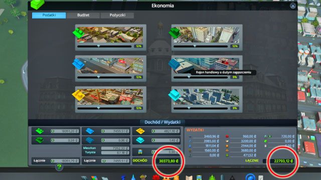 W tej zakładce widzisz swoje dochody i wydatki w rozliczeniu tygodniowym - Cities Skylines: Podatki - Cities: Skylines - poradnik do gry