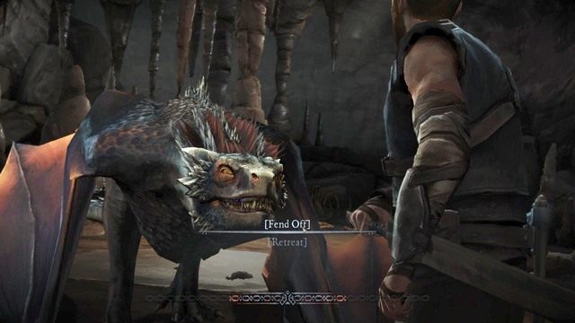 Po wejściu do legowiska smoka, zacznij wykonywać sekwencje przycisków pojawiających się na ekranie - Rozdział 1 | Epizod 3 - The Sword in the Darkness | Game of Thrones - Game of Thrones - A Telltale Games Series - poradnik do gry