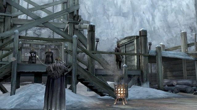 Po rozmowie z Duncanem przejdź na wprost i spróbuj porozmawiać z Finnem i Cotterem Finn - Talk to - Rozdział 1 | Epizod 3 - The Sword in the Darkness | Game of Thrones - Game of Thrones - A Telltale Games Series - poradnik do gry