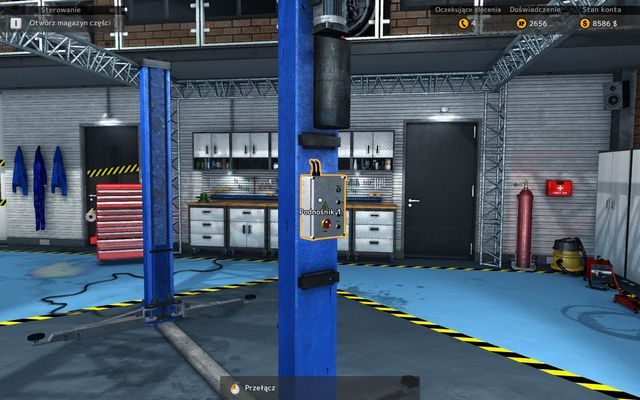 Ponośnik uruchamiamy, wciskając przycisk na mechanizmie. - Korzystanie z podnośnika | Podstawy rozgrywki Car Mechanic Simulator 2015 - Car Mechanic Simulator 2015 - poradnik do gry