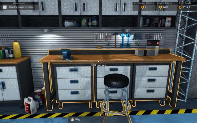 Stół naprawy to miejsce, gdzie przeprowadzimy renowację zużytych części - Wirtualna przechadzka po garażu Car Mechanic Simulator 2015 - Car Mechanic Simulator 2015 - poradnik do gry
