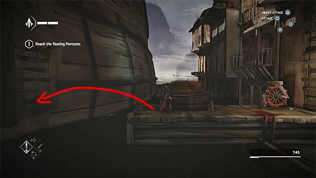 Po dokonaniu egzekucji na informatorze pozostań w pozycji wiszącej i przemieść się w dół - Sekwencja 3 - Port (The Port) - Assassins Creed Chronicles: China - poradnik do gry