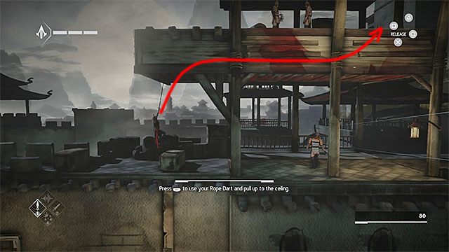 Opuść się przy krawędzi i zacznij przemieszczać w lewo w pozycji wiszącej - Sekwencja 4 - Łowca niewolników (The Slaver) - Assassins Creed Chronicles: China - poradnik do gry