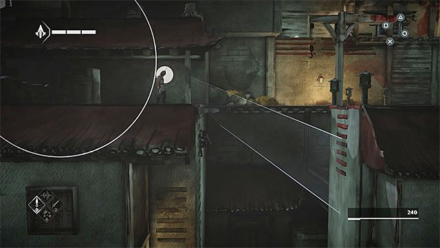 Powróć na górę, a konkretnie do obszaru sąsiadującego ze stogiem siana, w którym wylądowałeś po wykonaniu skoku wiary - Sekwencja 4 - Łowca niewolników (The Slaver) - Assassins Creed Chronicles: China - poradnik do gry