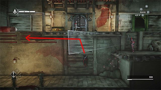 Zbliż się do nowego przeciwnika z kijem, chwyć się drabinki i wdrap się mniej więcej do jej połowy - Sekwencja 4 - Łowca niewolników (The Slaver) - Assassins Creed Chronicles: China - poradnik do gry