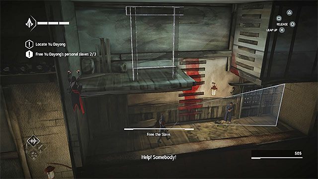Nie korzystaj chwilowo ze środkowej okiennicy tylko zamiast tego wybierz prawą drabinkę, bo prowadzi ona do miejsca pobytu ostatniego trzeciego niewolnika - Sekwencja 4 - Łowca niewolników (The Slaver) - Assassins Creed Chronicles: China - poradnik do gry