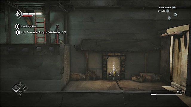 Powróć do dolnej kryjówki i zaczekaj aż będziesz mógł bezpiecznie skorzystać ze zignorowanej wcześniej drabiny - Sekwencja 6 - Poszukiwania (The Search) - Assassins Creed Chronicles: China - poradnik do gry