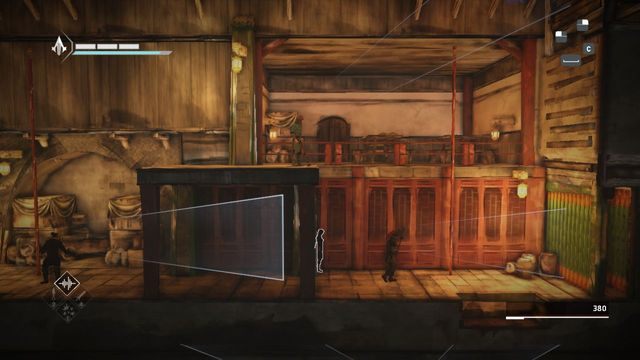 Tutaj schowaj się zielonym zagłębieniu i obserwuj ruchy strażników pośrodku - Sekwencja 11 - Zdrada (The Betrayal) - Assassins Creed Chronicles: China - poradnik do gry