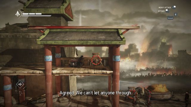 Nieco dalej dostrzeżesz kołowrót i trzech wrogów przed tobą - Sekwencja 12 - Zemsta (Vengeance) - Assassins Creed Chronicles: China - poradnik do gry