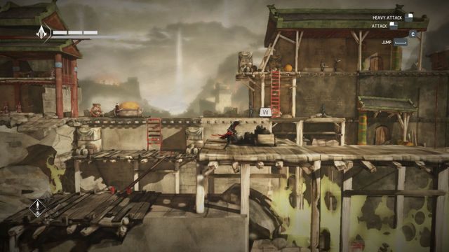 Teraz dla ułatwienia i zwiększenia tempa możesz od stogu siana i zejściu w dół (zbierając fragment danych) przejść po zwalonej belce - Sekwencja 12 - Zemsta (Vengeance) - Assassins Creed Chronicles: China - poradnik do gry