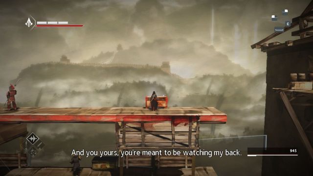 SKRZYNIA 3/4 - Trzecią skrzynię znajdziesz po wyjściu z pierwszej Strażnicy (tej, w której używasz kołowrotu) na najwyższej platformie - Skrzynie ze skarbami w sekwencji 11 - Zdrada - Skrzynie ze skarbami - Assassins Creed Chronicles: China - poradnik do gry