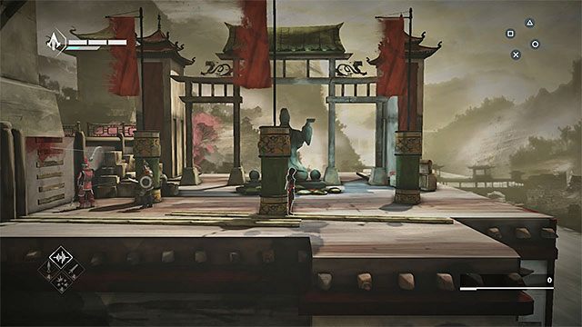 Przejdź po belce na dalszy plan i zabierz pierwszą dopałkę Helixa (Helix Boost) - Sekwencja 7 - Wąż (The Snake) - Assassins Creed Chronicles: China - poradnik do gry