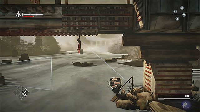 Powróć w okolice obszaru z klatkami z psami i zacznij się w tym miejscu opuszczać, tak by docelowo znaleźć się pod mostem - Sekwencja 8 - Myśliwy i ofiara (Hunted) - Assassins Creed Chronicles: China - poradnik do gry