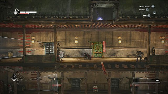 Tuż po tym jak odzyskasz kontrolę nad Shao Jun przebiegnij po nowej linie na dalszy plan - Sekwencja 8 - Myśliwy i ofiara (Hunted) - Assassins Creed Chronicles: China - poradnik do gry