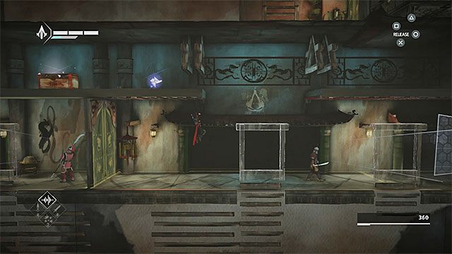 SKRZYNIA 1/2 - Pierwszą skrzynię zauważysz na poddaszu w trakcie eksploracji korytarza niedługo po zamordowaniu drugiego ochroniarza (opcjonalny cel misji) - Skrzynie ze skarbami w sekwencji 7 - Wąż - Skrzynie ze skarbami - Assassins Creed Chronicles: China - poradnik do gry