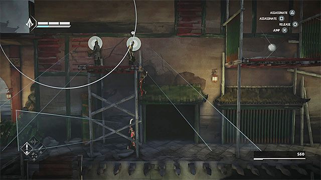 W lokacji tej musisz stosować podobną taktykę działania do wielu poprzednich obszarów, a więc bardzo ostrożnie przemieszczać się pomiędzy sąsiadującymi ze sobą zasłonami - Sekwencja 9 - Dawna przyjaciółka (An Old Friend) - Assassins Creed Chronicles: China - poradnik do gry