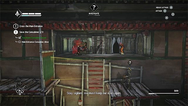 Okiennica widoczna po prawej stronie (na lewo od nowego wroga z kuszą) prowadzi do sali z drugą kurtyzaną - Sekwencja 9 - Dawna przyjaciółka (An Old Friend) - Assassins Creed Chronicles: China - poradnik do gry